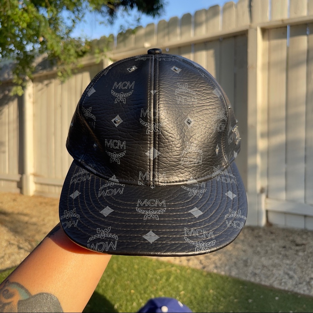 MCM Viseto Black Studded Leather Hat